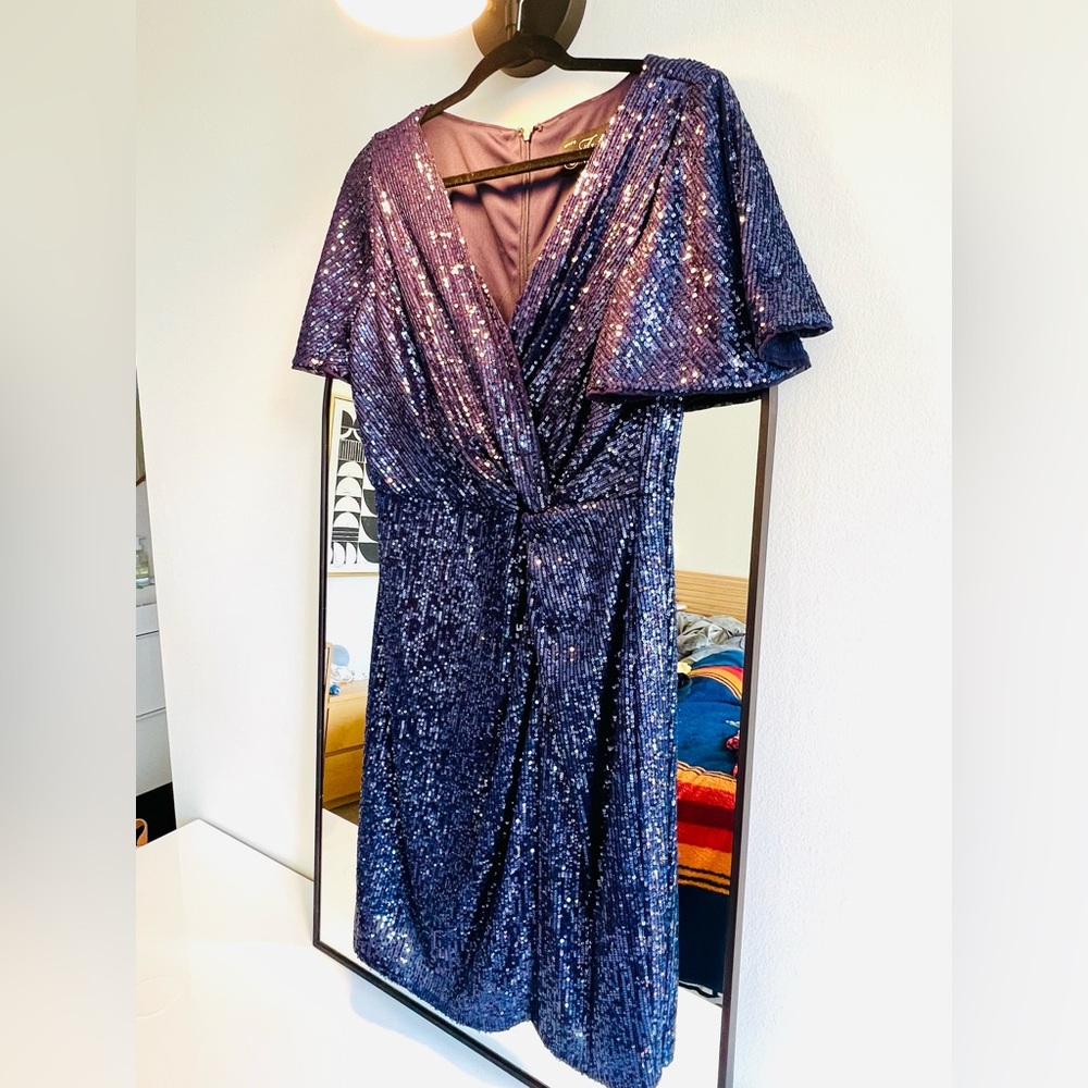 Alex Evenings Sparkling Sequin Midi Dress in Blue